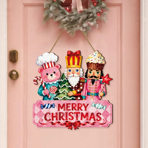 Weihnachts Nussknacker Holz Türschild Rosa Bär Nussknacker Soldat Dekoration Hängeschild Feiertag Haus Wanddeko