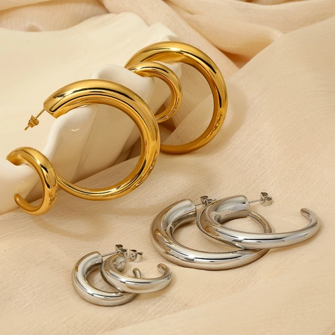 Orecchini A Cerchio Spessi Minimalisti In Acciaio Inossidabile A Forma Di C Lucidi Gioielli Di Moda Per Donne