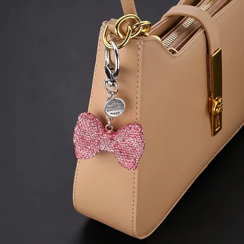 Fashion Sparkling Alloy Rhinestone Bowknot Keychain For Women Elegant Bag Charm Car Key Ring Accessories With Metal Tag