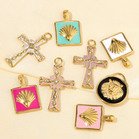 Ciondoli In Acciaio Inossidabile Smalto Malocchio Croce Cuore Leone Conchiglia Retro Francese Bohémien Accessorio Gioielli DIY