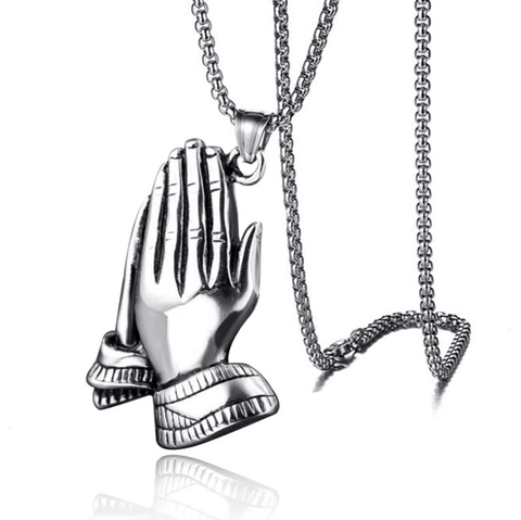 Betende Hände Anhänger Halskette Edelstahl Religiöser Hip Hop Schmuck Für Herren Und Damen Poliertes Finish