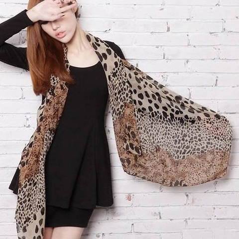 Luipaardprint Sjaal Chiffon Lichtgewicht Lange Omslagdoek Voor Dames Mode Sexy Zacht Doorschijnend Accessoire