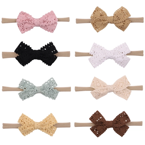 Bandeaux En Nylon Pour Bébés Filles Haute Élasticité Dentelle Douce Crochet Noeud Cheveux Pour Nourrissons Style Princesse