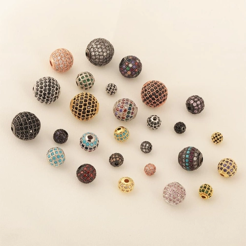 Perle Rotonde In Zircone Micro Pave Perle Distanziatrici In Rame DIY Bracciale Collana Creazione Colorato Brillante