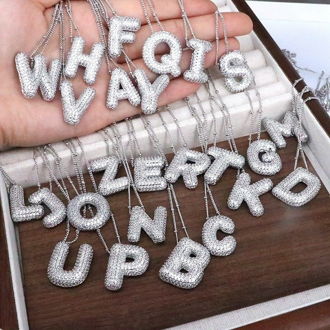 Alphabet Buchstabe Anhänger Halskette Kupfer Zirkonia Pave Bubble 3D Iced Out Hip Hop Schmuck Für Damen