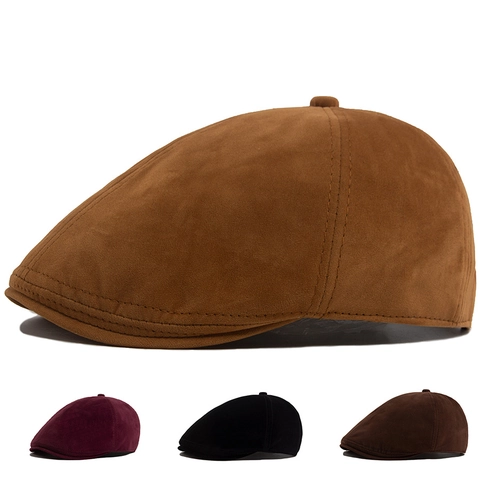 Coppola Cappello Newsboy Camoscio Sintetico Stile Britannico Retro Vintage Colore Solido Regolabile Artista