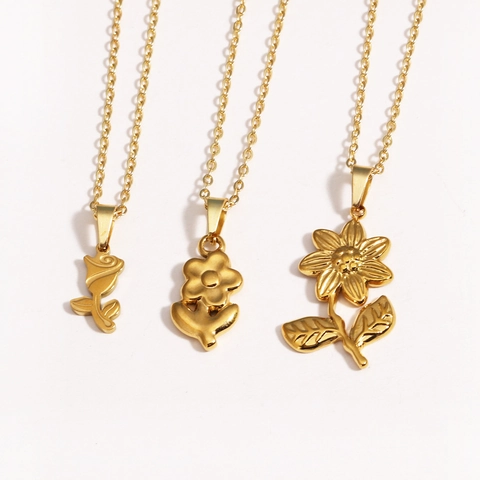 Collana Con Ciondolo A Fiore Placcata Oro 18K Girasole Rosa Stile Pastorale Dolce Accessorio Elegante Donna