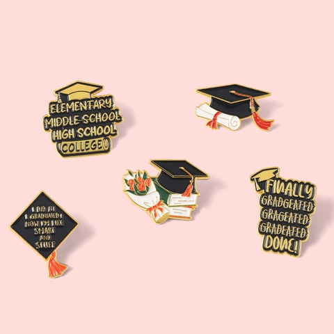 Graduation Enamel Pin Doctoral Hat Diploma Scroll Book Rose Design Alloy Brooch Pin Gift School Party Celebration Jewelry