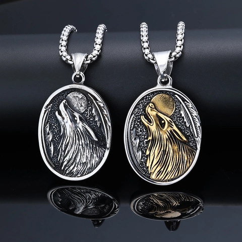 Collana Con Pendente Testa Di Lupo Acciaio Inossidabile Vichingo Retro Rilievo Punk Gotico Gioielli Per Uomini Ragazzi