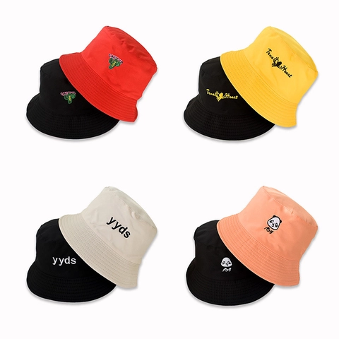 Baumwolle Polyester Fischerhut Sonnenschutz Wendbar Stickerei Japanischer Cartoon Lässiger Stil Outdoor Sonnenschutz Damen