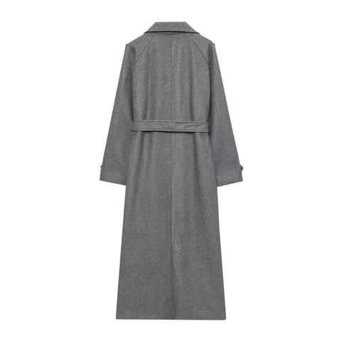 Abrigo Largo De Lana Para Mujer Con Cinturón De Doble Abotonadura Gabardina Color Sólido Invierno Otoño Elegante
