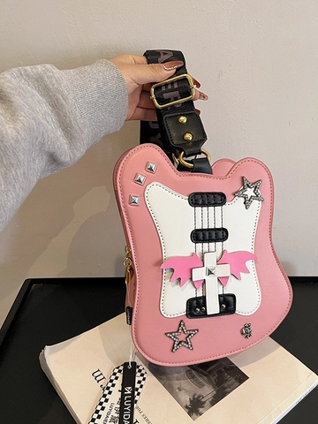Borsa A Tracolla Forma Chitarra Per Donna Pelle PU Stile Punk Gotico Decoro Stella Ala Borsa A Spalla Creativa