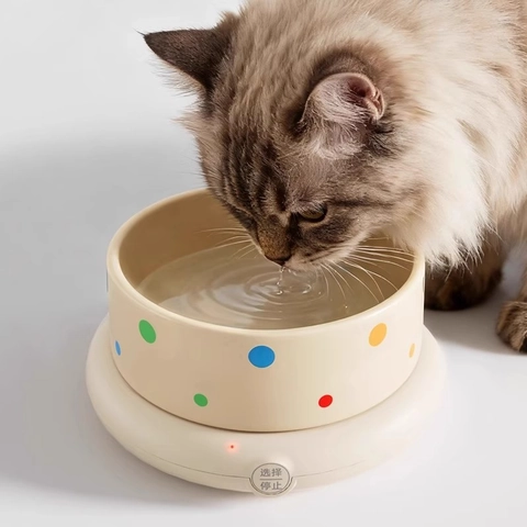 Gamelle Chauffante Pour Animaux Céramique Thermostatique Distributeur Eau Nourriture Température Réglable Hiver Chats Chiens Détachable Points Colorés