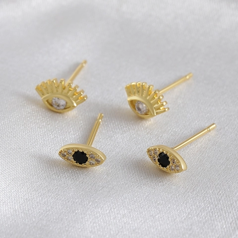 Vintage Evil Eye Stud Earrings 18K Gold Plated Copper Zirconia Earrings With 925 Sterling Silver Earring Post For Women