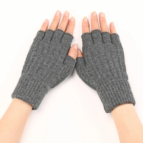 Knit Fingerless Gloves Acrylic Warm Winter Outdoor Half Finger Mittens Ribbed Cuff Unisex Soft Thermal Arm Sleeves