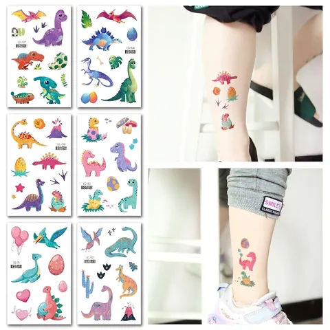 Glitter Dinosaur Temporary Tattoo Stickers Cartoon Waterproof Water Transfer Body Art For Kids Boys Girls Party Favors