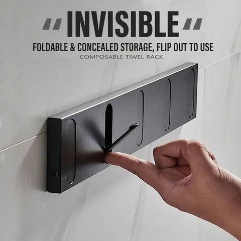 Crochets Pliables Muraux En Aluminium Spatial Rail Caché Rack Robuste Pour Salle De Bain Entrée Design Moderne Minimaliste