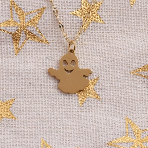 Spook Hanger Ketting Roestvrij Staal Lip Ketting Goudkleur Hol Halloween Sieraden Cadeau Voor Vrouwen Meisjes