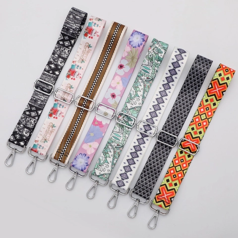Wide Bag Strap Replacement Adjustable Polyester Fabric Ethnic Geometric Floral Pattern For Shoulder Crossbody Handbags