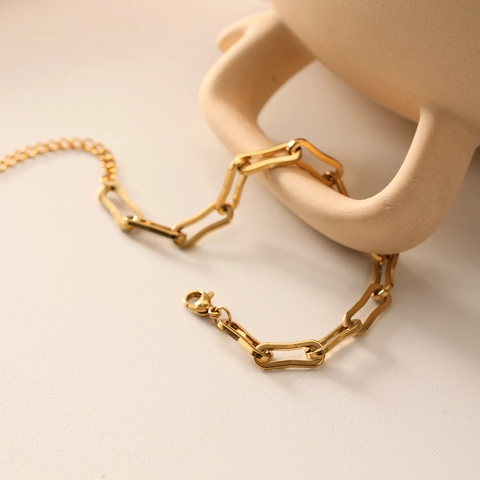 Bracciale A Catena A Maglie A U Geometrico Acciaio Inossidabile Placcato Oro 18K Regolabile Stile Punk Hip Hop Donna