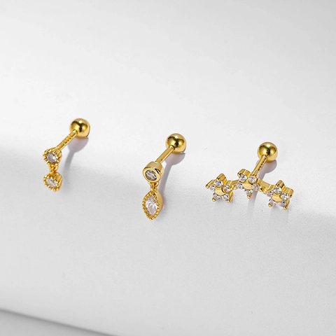 Orecchini a Bottone in Argento Sterling S925 per Donna con Strass Intarsiati Stile Zirconia Orecchini a Vite Gioielli Piercing Fiore Stella