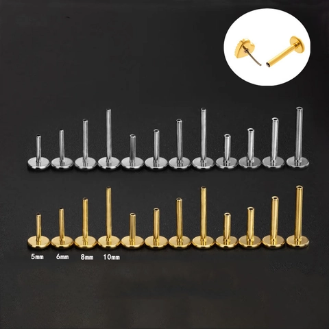 Postes De Pendientes De Acero Inoxidable Con Parte Posterior Plana En Forma De T Pernos De Piercing Labret DIY Joyería Push In Estilo Sin Rosca