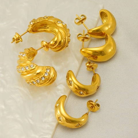 Creolen C-Form Goldbeschichtet Edelstahl Strass Geometrisch Vintage Luxus Schmuck Für Damen