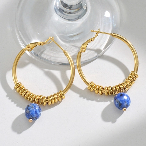 Orecchini a Cerchio in Acciaio Inossidabile Placcato Oro 14K Bohemien per Donna Orecchini Pendenti con Perline e Strass