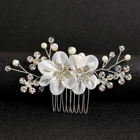 Pettine Per Capelli Da Sposa Con Fiori Fatti A Mano Lega Strass Tessuto A Rete Perla Artificial Copricapo Accessori Festa Matrimonio Donne