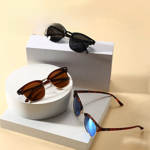 Retro Gepolariseerde Browline Zonnebril UV400 Bescherming Half Frame Metaal Plastic Vintage Bril Voor Heren Dames