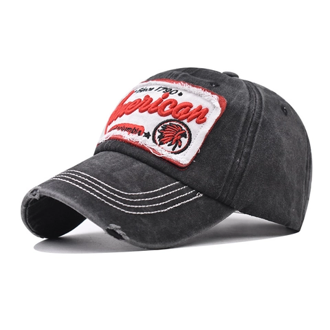 Berretto Da Baseball In Cotone Lavato Vintage Stile Americano Patch Ricamata Regolabile Distressed