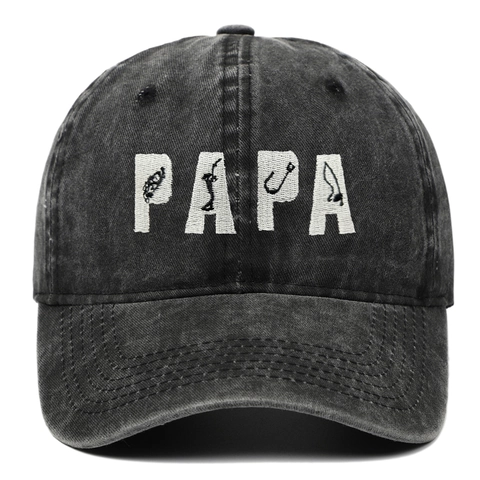 Berretto da Baseball in Cotone Lavato Vintage per Uomo Donna Ricamo PAPA Amo da Pesca Pattern Cappello Parasole Regolabile Regalo All'aperto