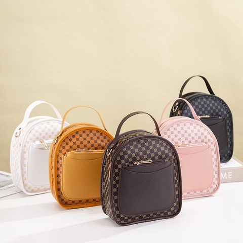 Mini Mochila De Cuero PU Estampado Geométrico Moda Retro Bolso Bandolera Para Mujer Ligero Impermeable
