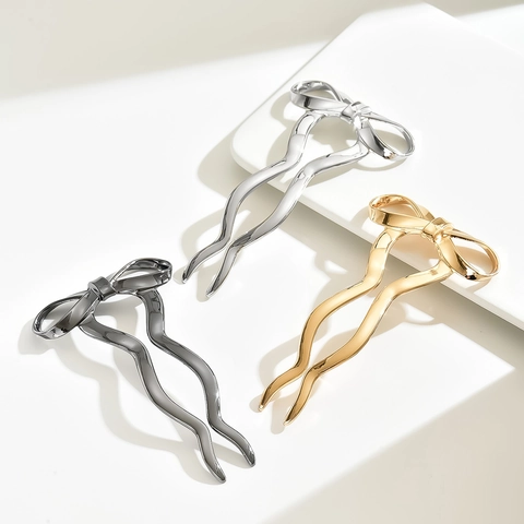 Metalen Haarstokje Met Strik Legering U-Vormige Haarspeeld Voor Vrouwen Knot Styling Elegant Mode