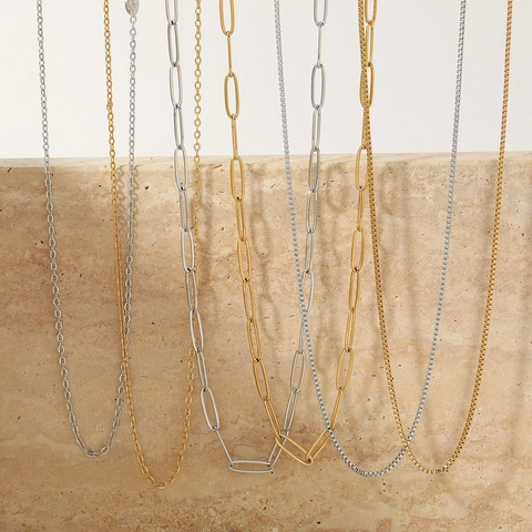 Collar En Capas De Acero Inoxidable Mujeres Cadena De Clip Caja Minimalista Ajustable Estilo Francés Joyería