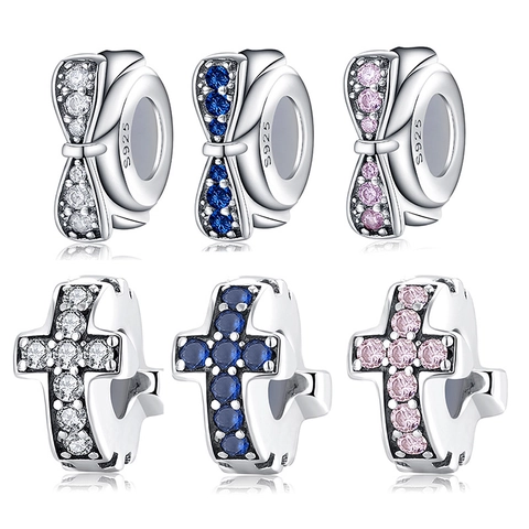 925 Sterling Silver Cross Bowknot Spacer Beads Charms Colorful Zircon For DIY Bracelet Necklace Jewelry Making