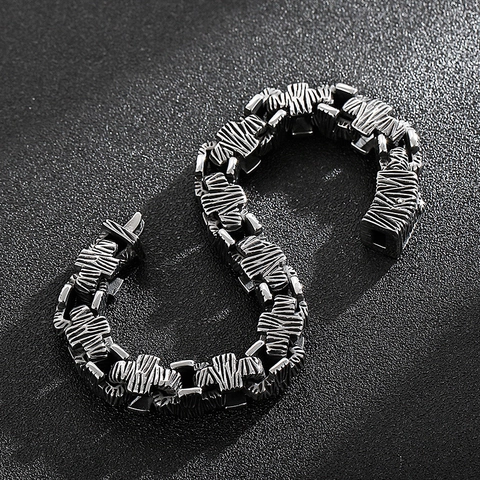 Bracelet Chaîne Croix Pour Homme Acier Inoxydable 316L Texture Roche Vintage Style Industriel Hip Hop Punk Biker
