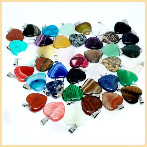 Heart Shaped Natural Stone Agate Crystal Pendants With Metal Bail For Jewelry Making DIY Polished Gemstone Accessories