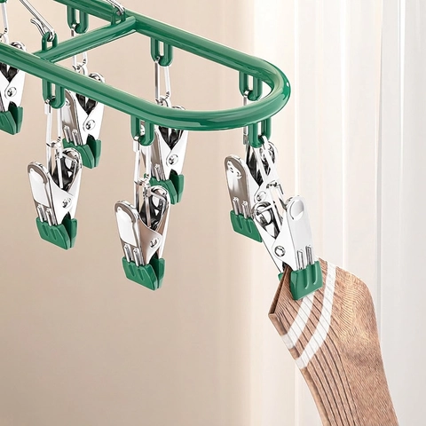 Socks Drying Rack Stainless Steel Multi Clip Windproof Laundry Hanger For Underwear Space Saving Household Essentials