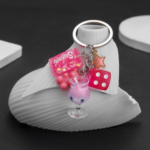Kreative Harz Rosarot Bär Bonbon Würfel Schlüsselanhänger Niedlich Getränkebecher Stern Schlüsselring Für Damen Mädchen Tasche Geschenk