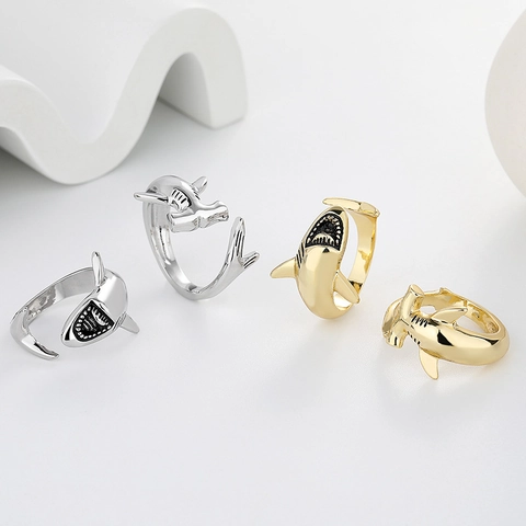 Haifischring Offen Hammerhai Tierdesign Kupfer Schmuck Vintage Punk Hip Hop Stil Verstellbar Unisex Geschenk