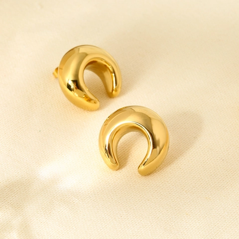 C Shape Hoop Earrings 16K Gold Plated 316L Stainless Steel Waterproof Hypoallergenic Geometric Jewelry For Women