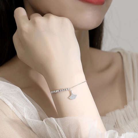925 Sterling Silver Ginkgo Leaf Bracelet For Women Sparkling Rhinestone Elegant Adjustable Jewelry Hand Chain Gift