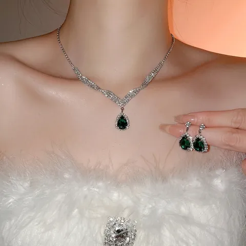 Collana E Orecchini A Goccia D'acqua Con Strass Gioielli In Rame Con Perno In Argento Lusso Elegante Da Donna