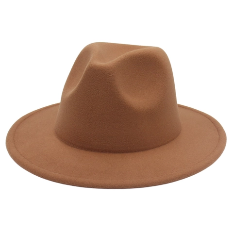 Wide Brim Wool Felt Fedora Hat Vintage Unisex Jazz Cap Solid Color Autumn Winter Elegant Headwear For Men Women