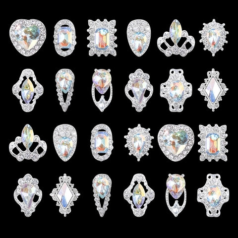 Nail Art Charms Alloy Aurora AB Rhinestones Heart Crown Water Drop Vintage DIY Manicure Decoration Jewelry Accessories