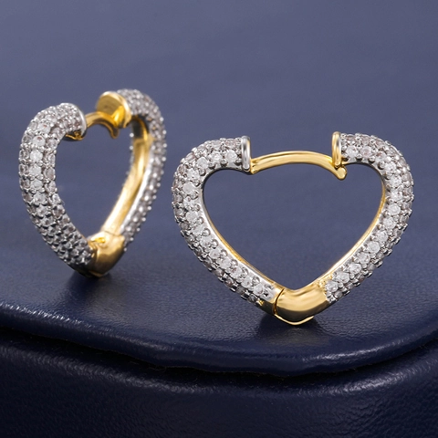 Pendientes De Aro Con Forma De Corazón De Cobre Con Circonitas Engastadas En Pavé Joyería Elegante Regalo Para Mujer