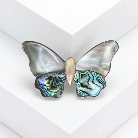 Butterfly Brooch Pin Natural Mother Of Artificial Pearl Abalone Shell Alloy Inlaid Rhinestone Elegant Jewelry Gift For Women
