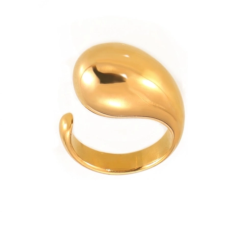 Chunky Waterdrop Open Ring Titanium Steel 18K Gold Plated Fluid Metal Minimalist Statement Jewelry For Women Adjustable