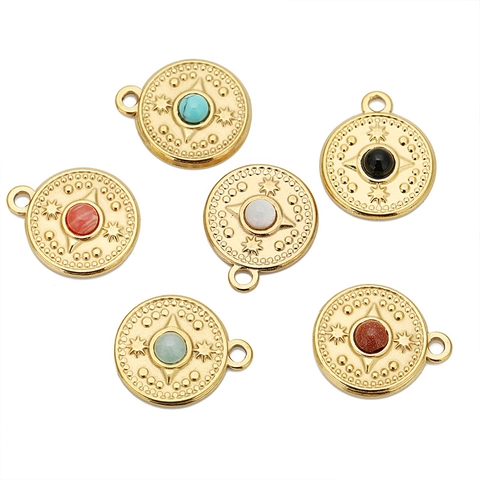Ciondoli A Bussola Rotondi Vintage Bohemien Acciaio Inossidabile Pietra Naturale Stella DIY Collana